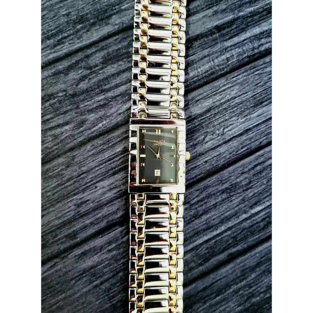 Very Rare Vintage Elgin Swiss‎  2 Tone Mens Retro Tank Watch